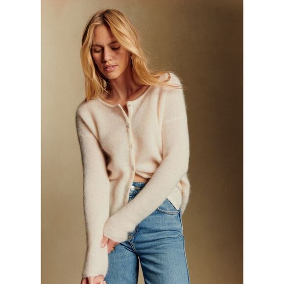 Sézane Gaspard Kid Mohair Cardigan Sweater - S Ecru - Picture 2 of 4